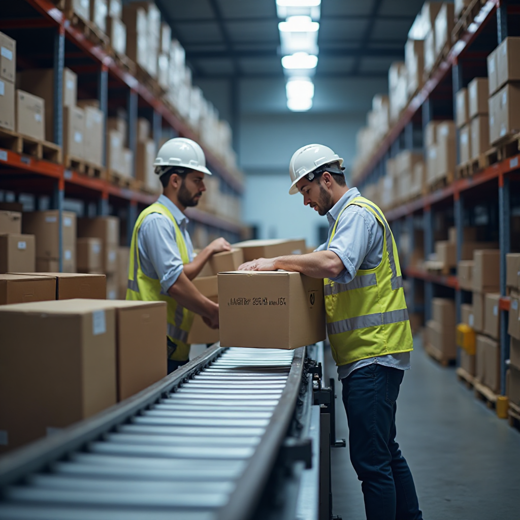 Staff is packing product into boxes