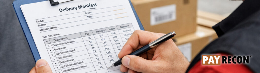 A man is recording delivery manifest