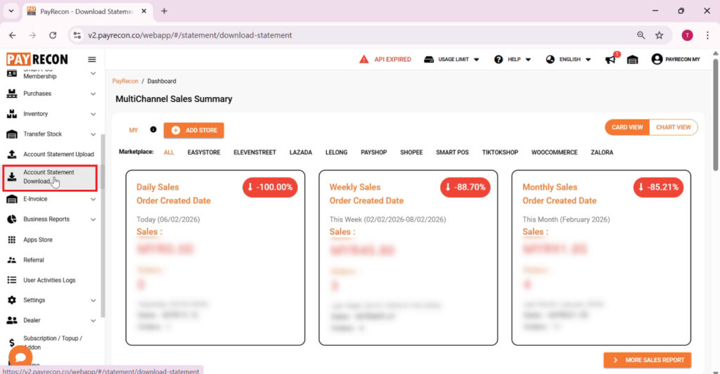 How to download statement to Payrecon