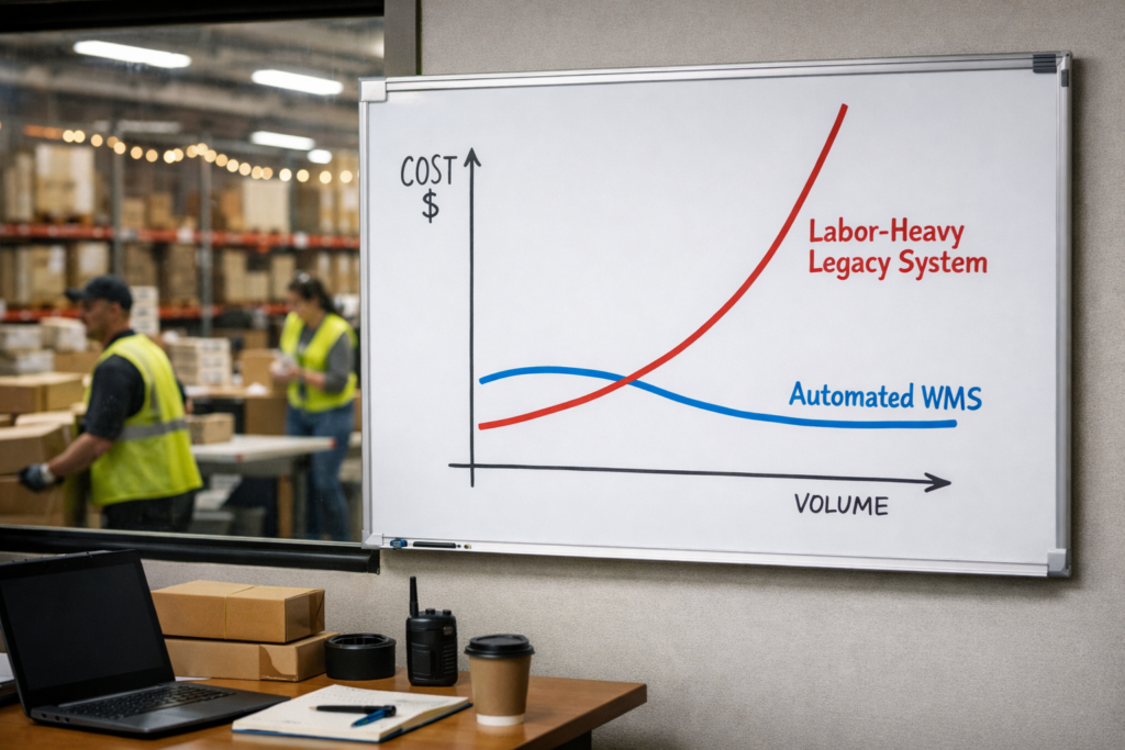 Cost comparison illustrating the Difference Between WMS and Legacy Systems during peak eCommerce sales campaigns.