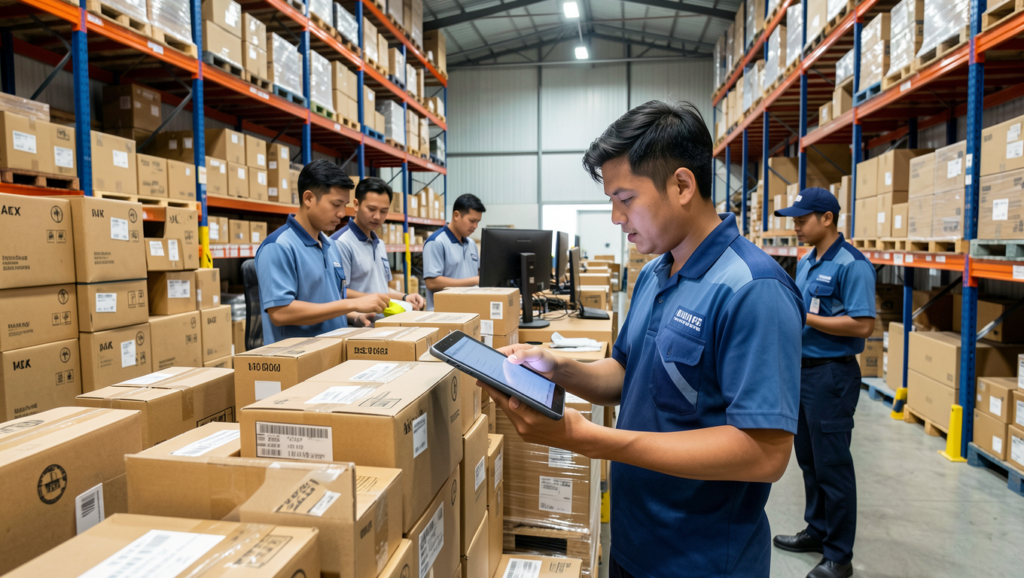 Warehouse staff improving efficiency with digital tools, addressing low warehouse staff productivity