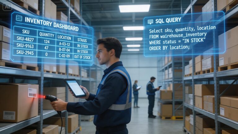 SQL Stock Management dashboard visualizing inventory control and warehouse operations