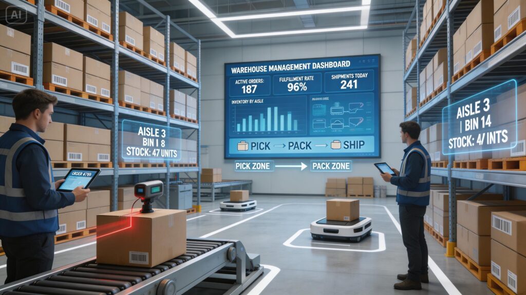 Warehouse management platform extending SQL Stock Management for operational workflows