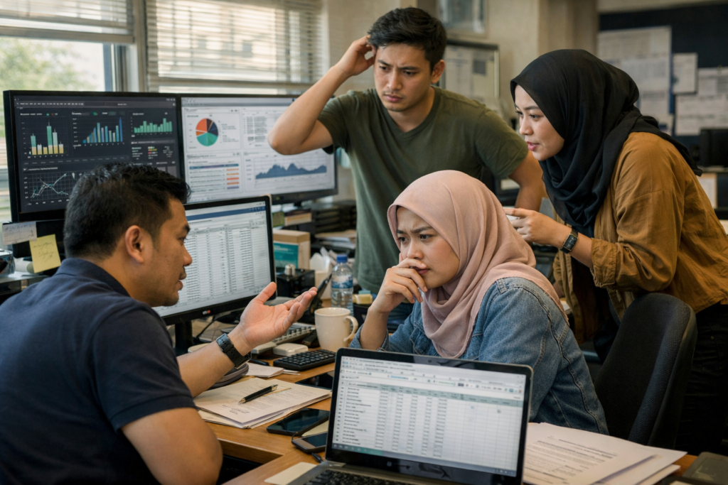 Integrated OMS vs Standalone Software analysis showing Malaysian team managing multiple disconnected systems and dashboards