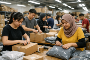 Top Warehouse Systems Southeast Asia 2026 showing Malaysian warehouse workers handling eCommerce fulfillment and packing operations