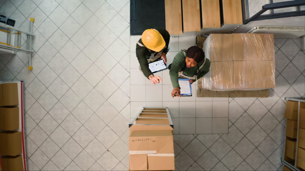 Example of poor warehouse planning with inefficient layout and excessive worker movement paths