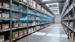 Warehouse inventory discrepancies illustrated with digital stock data mismatch in a modern warehouse environment.