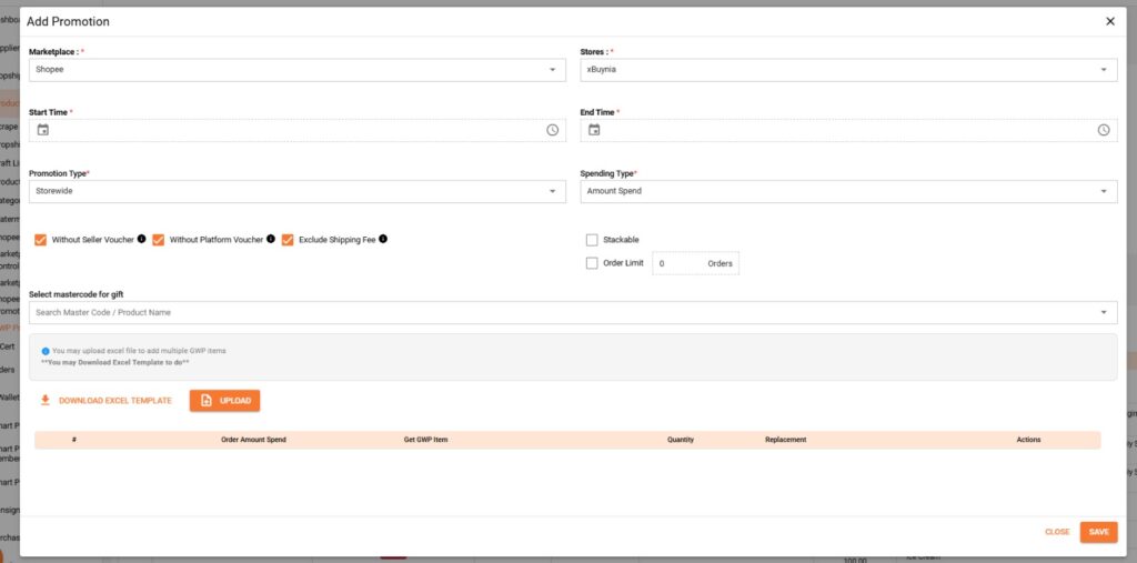 Marketplace GWP promotion interface