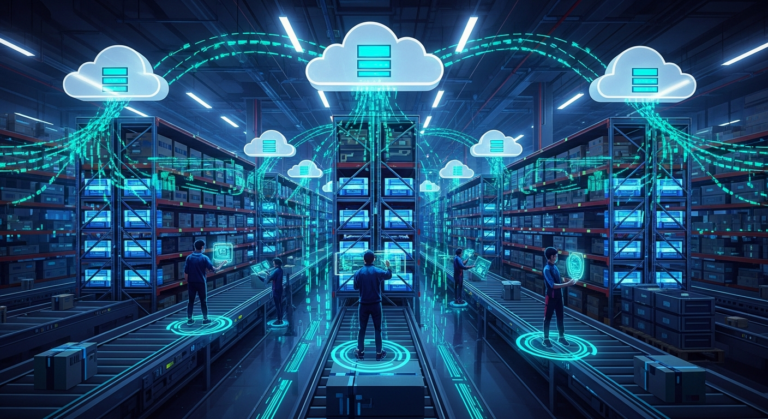 Futuristic Malaysian warehouse with cloud tech Cloud WMS Benefits Malaysia